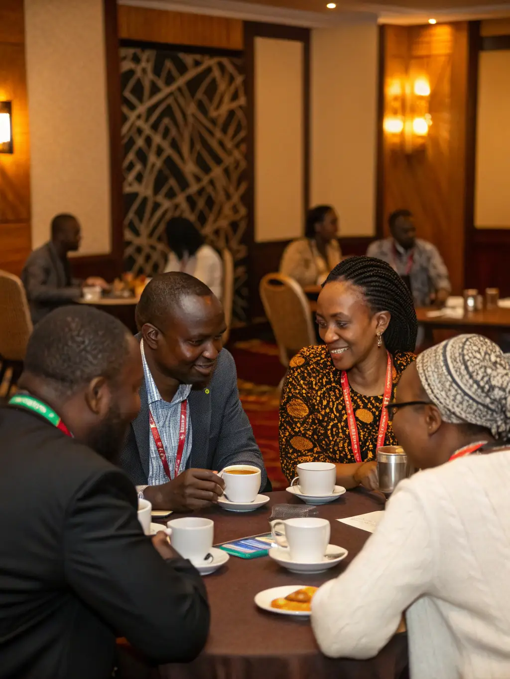 A candid photo of attendees networking during a coffee break at the Soupxe Culinary Innovation Conference, fostering connections and collaborations.