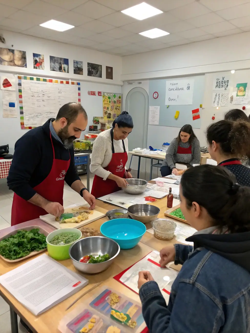 A vibrant image capturing a hands-on workshop session at the conference, where participants are actively engaged in learning new culinary techniques.